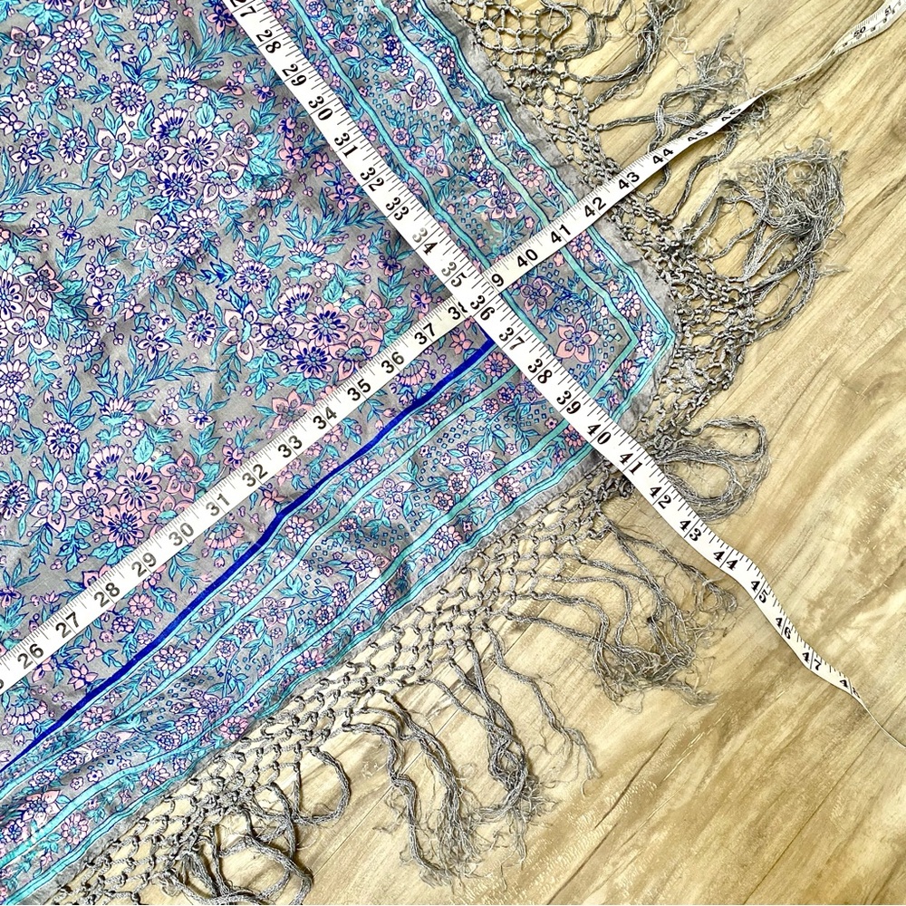 Fringe SILK boho scarf/body wrap w shabby chic prairie country farmhouse vibe - Picture 10 of 13